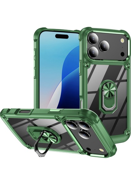 iPhone 17 Pro Alaşımlı Lens Çerçevesi Pc + Tpu Destek Standı Telefon Arka Kapağı (Yurt Dışından)