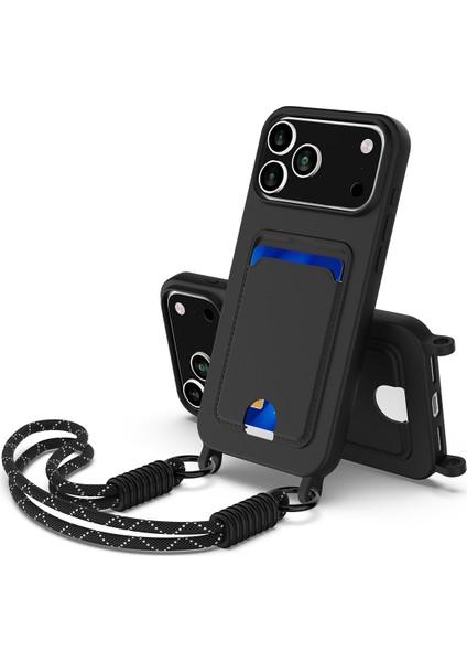 iPhone 17 Pro Sıvı Silikon Kart Tutucu Telefon Arka Kapağı ve Kısa Askısı (Yurt Dışından)