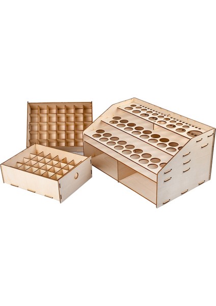 2x Dıy Ahşap Organizatör Boya Şişeleri Ekran Raf Fırçaları Tutucu Stand Depolama Modeli Aracı (Yurt Dışından)