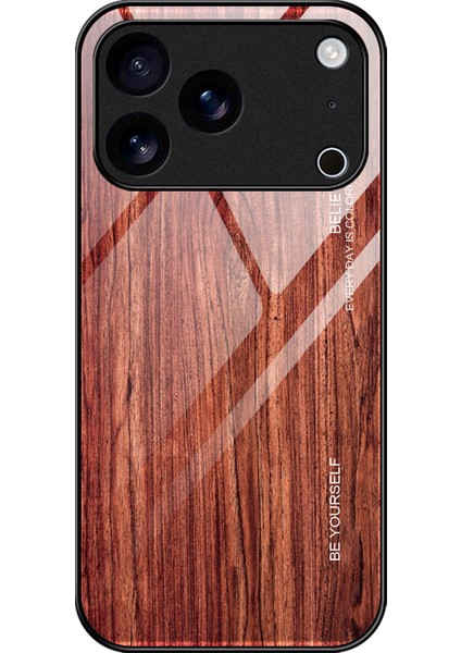 iPhone 17 Pro Max Ahşap Dokulu Tpu + Temperli Cam Arka Telefon Kılıfı (Yurt Dışından)