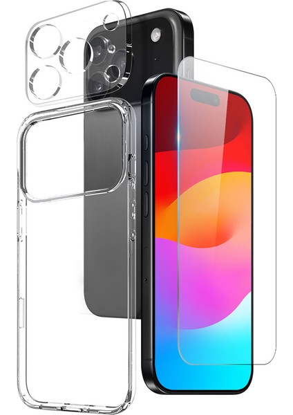 iPhone 17 Pro Max Tpu Telefon Kılıfı Seti Ön Ekran Koruyucu + Lens Filmi (Yurt Dışından)
