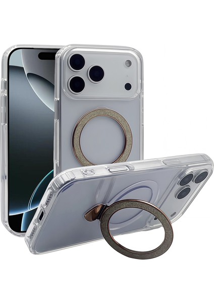 iPhone 17 Pro Max Tpu + Akrilik Şeffaf Telefon Kılıfı ve Parıltılı Halka Destekli (Yurt Dışından)