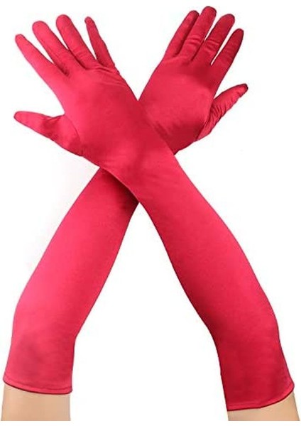 Kırmızı Renk Dirseğe Kadar Uzun Kumaş Eldiven 40 cm fırsatları