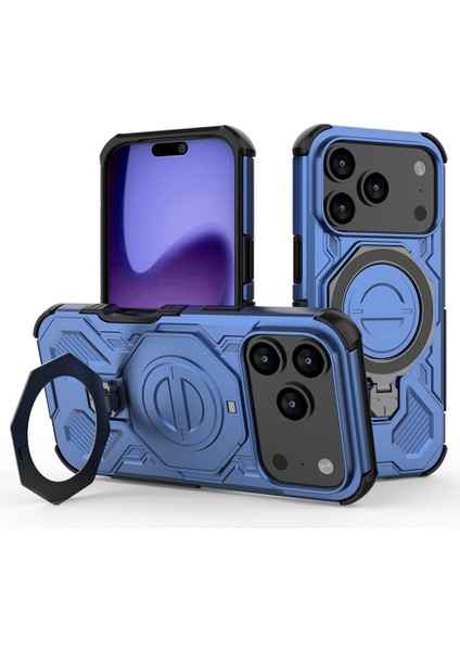 iPhone 17 Pro Manyetik Kılıf, Döndürülebilir Metal Ayaklı Darbeye Dayanıklı Pc + Tpu Telefon Arka Kapağı (Yurt Dışından)
