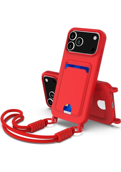 iPhone 17 Pro Sıvı Silikon Kart Tutucu Telefon Arka Kapağı ve Kısa Askısı (Yurt Dışından)