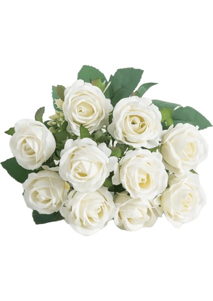 Yapay Çiçek On Baş Ipek Beyaz Gül Paketi Karalama Defteri Sevgililer Düğün Açık Bahçe Parti Aile Odası Vazo Dekorasyonrenk:beyaz (Yurt Dışından)