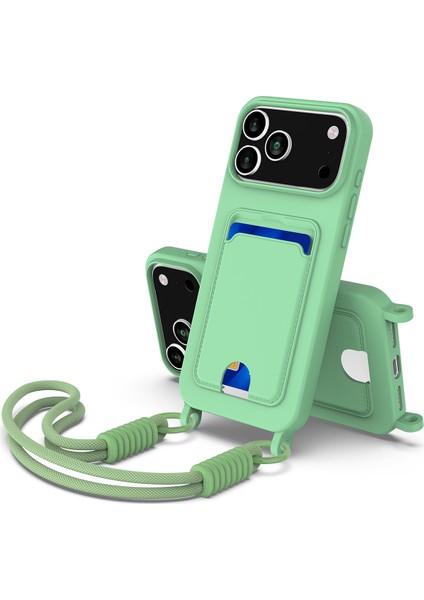 iPhone 17 Pro Sıvı Silikon Kart Tutucu Telefon Arka Kapağı ve Kısa Askısı (Yurt Dışından)