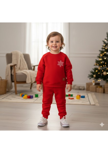 Kız Bebek Kız Çocuk Erkek Bebek Erkek Çocuk 2/5 Yaş Kar Tanesi Baskılı Yılbaşı 2'li Alt Üst Takım