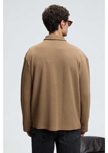 CRIMSON Erkek Waffle Özel Dokulu Fermuarlı Süs Etiketli Vizon Ceket indirimleri