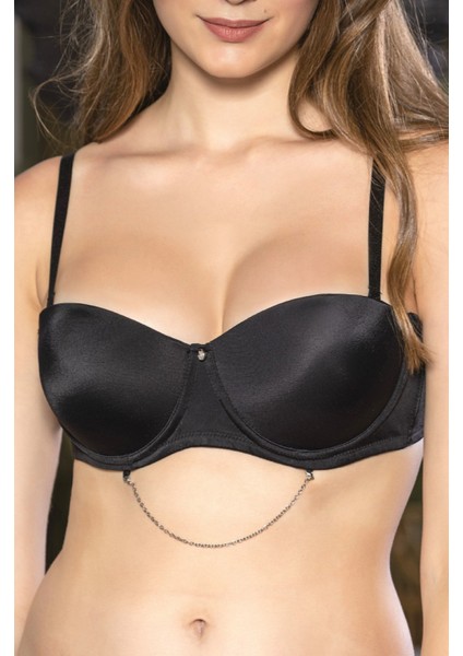 Siyah Zincir Detaylı Askısı Çıkarılabilir Push-Up Sütyen, Kadın Iç Giyim