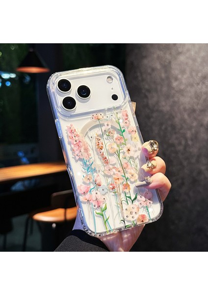 iPhone 17 Pro Lazer Çiçek Pc + Tpu Şeffaf Telefon Kılıfı Magsafe ile Uyumlu (Yurt Dışından)