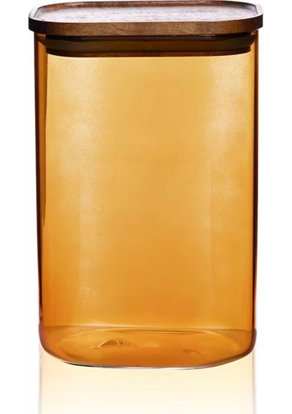 Akasya Dikdörtgen Cam Kavanoz - Amber - 1,2 lt