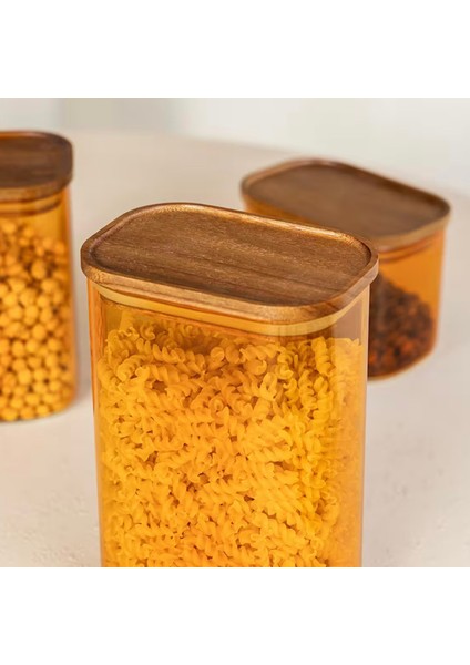 Akasya Dikdörtgen Cam Kavanoz - Amber - 1,2 lt