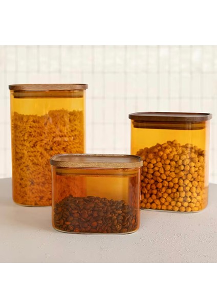 Akasya Dikdörtgen Cam Kavanoz - Amber - 1,2 lt