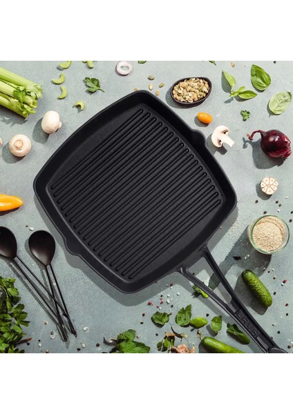 Kare Döküm Izgara Tava - Siyah - 26x26 cm