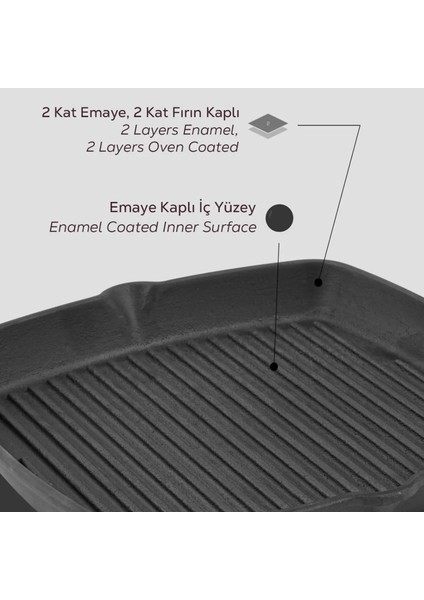 Kare Döküm Izgara Tava - Siyah - 26x26 cm