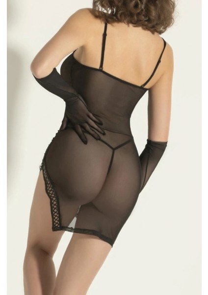 Transparan Dantel Detaylı Fantazi Gecelik Takımı,Siyah Seksi Babydoll fiyatları
