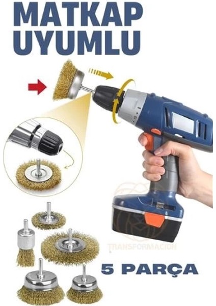 Matkap Uyumlu Saçaklı Pimli Tel Fıça Fırça Seti 1/4 Inç