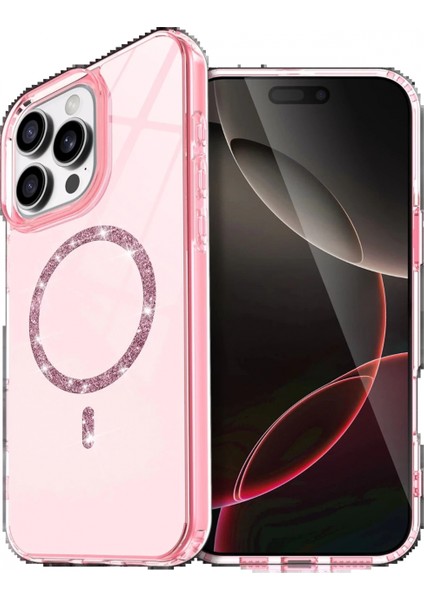 Apple iPhone 15 Pro Max Live Diamond Magsafe Kapak - Pembe
