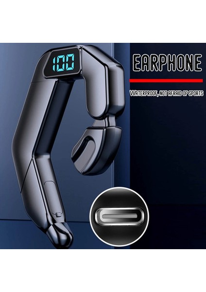 Yeni V19 Bluetooth Kulaklık Kemik Iletim Kulak Asılı Tip Deniz Içi Olmayan Dijital Ekran Iş Sporları Açık Tip (Yurt Dışından)