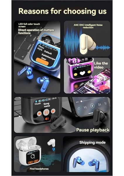 Kablosuz Gürültü Engelleme Kulaklıkları Bluetooth 5.4 Bas Stereo Kulakbud+Led Güç Ekranı Şarj Kasası Su Geçirmez Spor E (Yurt Dışından) fiyatları
