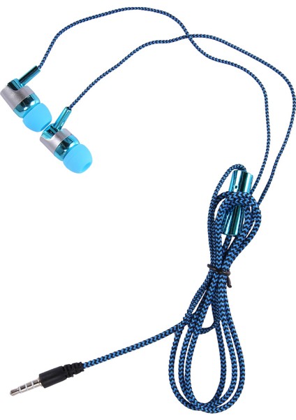 H-169 3.5mm Mp3 Mp4 Kablolama Subwoofer Örgülü Kablo, Buğday Teli Kontrollü Evrensel Müzik Kulaklıkları (Mavi) (Yurt Dışından)