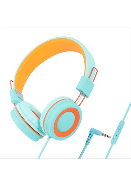 Çocuk Kulaklık Kulaklıkları Kablolu Renkli Dizüstü Bilgisayar Tablet Telefon, Online Sınıf Kulaklıkları Öğrenmek Için, Turuncu+Yeşil (Yurt Dışından)
