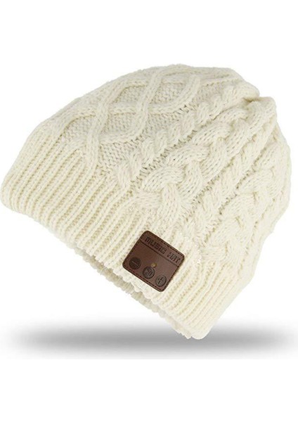 Kablosuz Şapka Erkek Kadın Kulaklık Müzik Şapkası Kış Stereo Kulaklık Hoparlör Mikrofon Kulaklık Açık Kapan Beyaz (Yurt Dışından)