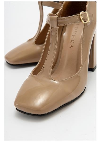 Kadın OMR Vizon Rugan Kalın Topuklu Ayakkabı