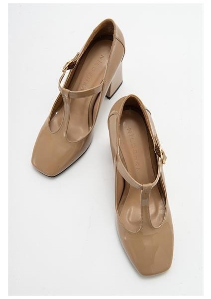 Kadın OMR Vizon Rugan Kalın Topuklu Ayakkabı