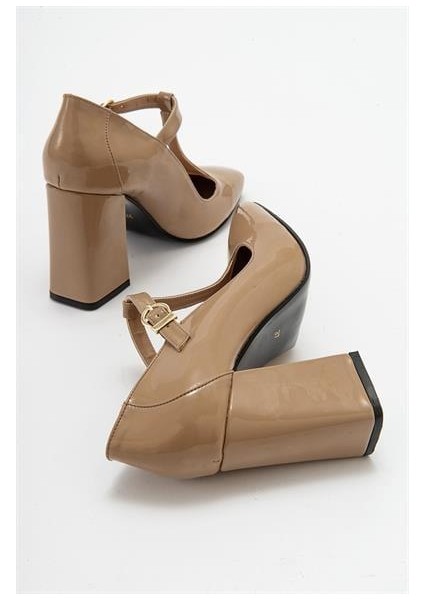 Kadın OMR Vizon Rugan Kalın Topuklu Ayakkabı