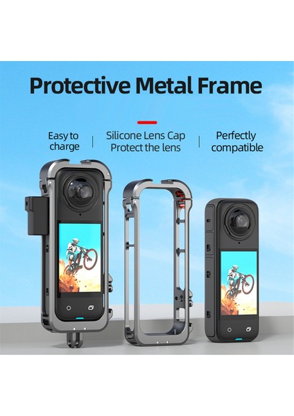 Metal Çerçeve Tavşan Kafesi Silikon Lens Gardiyanlar INSTA360 X4 Aksesuarları Için Kapak (Yurt Dışından)