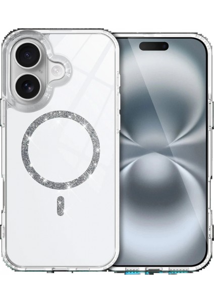 Apple iPhone 16 Plus Live Diamond Magsafe Kapak - Şeffaf