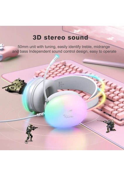 Onikuma Oyun Kulaklığı Rgb Dinamik Aydınlatma ile Kablolu Kulaklı Kulak Seti Pc Beyaz Için Gürültü Engelli Mikrofon ile (Yurt Dışından) modelleri