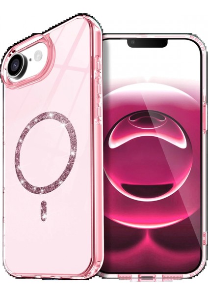 Apple iPhone 16E Live Diamond Magsafe Kapak - Pembe