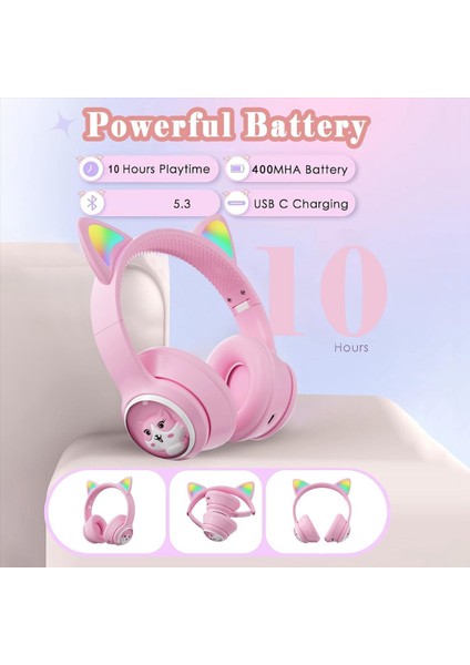 Çocuk Bluetooth Kulaklıklar, LED Işıklı Katlanabilir Kablosuz Kulaklıklar, Telefon Için Kedi Kulakları Oyun Kulaklığı (Yurt Dışından) indirimleri