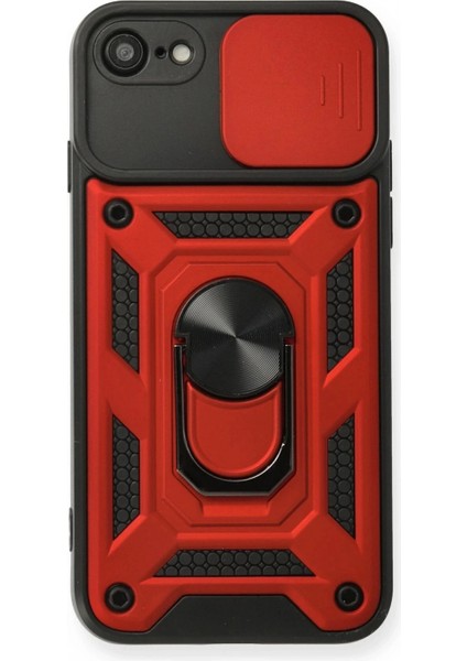 iPhone 7 Kılıf Pars Lens Yüzüklü Silikon - Kırmızı