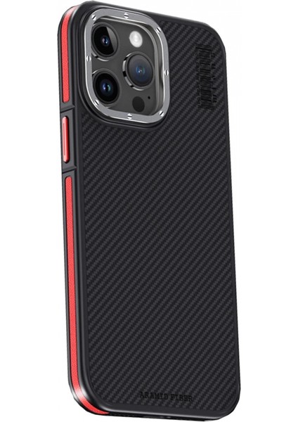 iPhone 15 Pro Max Kılıf Aramid 600D Kevlar Karbon Fiber Magsafe Kapak - Kırmızı
