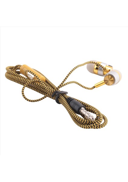 H-169 3.5mm Mp3 Mp4 Kablolama Subwoofer Örgülü Kordon, Buğday Teli Kontrollü Evrensel Müzik Kulaklıkları (Altın) (Yurt Dışından) fırsatları