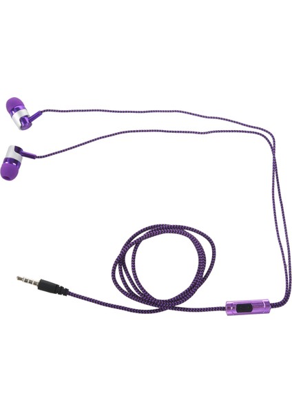 H-169 3.5mm Mp3 Mp4 Kablolama Subwoofer Örgülü Kordon, Buğday Teli Kontrollü Evrensel Müzik Kulaklıkları (Mor) (Yurt Dışından)