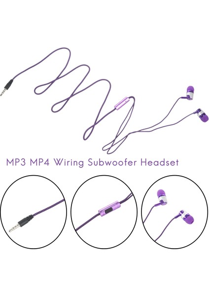 H-169 3.5mm Mp3 Mp4 Kablolama Subwoofer Örgülü Kordon, Buğday Teli Kontrollü Evrensel Müzik Kulaklıkları (Mor) (Yurt Dışından) fiyatları