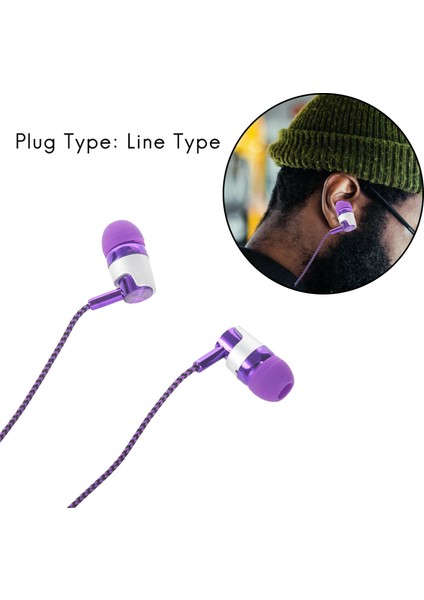 H-169 3.5mm Mp3 Mp4 Kablolama Subwoofer Örgülü Kordon, Buğday Teli Kontrollü Evrensel Müzik Kulaklıkları (Mor) (Yurt Dışından) fırsatları