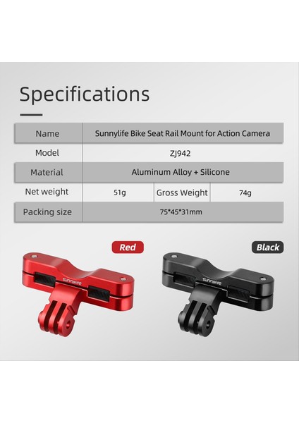 Aksiyon Için Sunnylife Bisiklet Koltuk Braketi 5PRO/INSTA360 X4/GOPRO13 Aksiyon Kamera Bisiklet Koltuk Ray Montajı Kırmızı (Yurt Dışından) modelleri