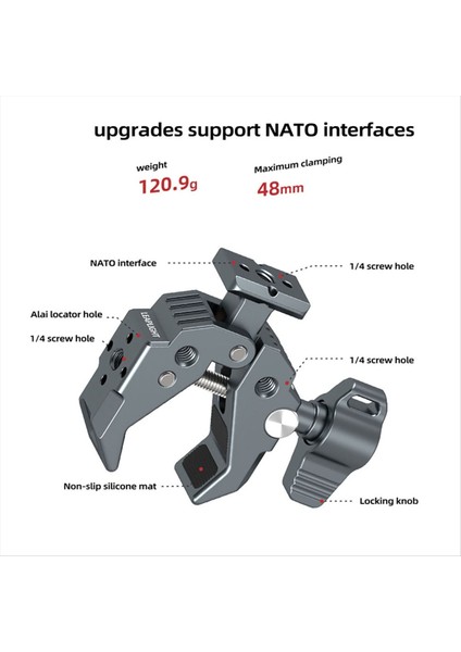 Dslr Kamera Için Nato Tabanlı Çok Işlevli Yengeç Pençesi Süper Kelepçe Mikrofon LED Işıkları Izler Için Güçlü Sabit Kelepçe (Yurt Dışından) fırsatları