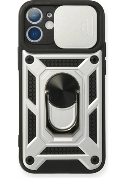 iPhone 11 Kılıf Pars Lens Yüzüklü Silikon - Gümüş