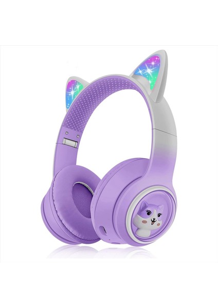 Çocuk Bluetooth Kulaklıklar, LED Işığı Olan Katlanabilir Kablosuz Kulaklıklar, Kedi Kulakları Oyun Kulaklığı (Yurt Dışından)