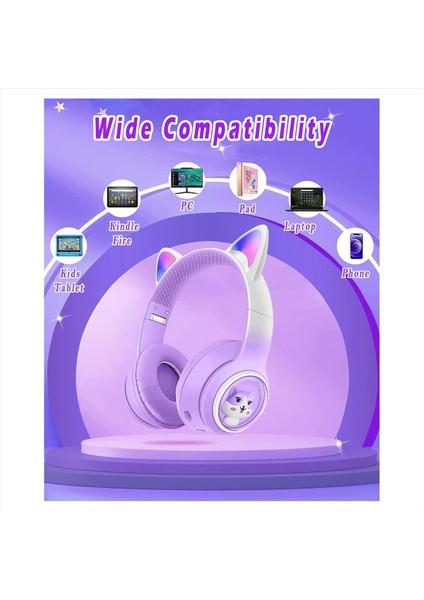 Çocuk Bluetooth Kulaklıklar, LED Işığı Olan Katlanabilir Kablosuz Kulaklıklar, Kedi Kulakları Oyun Kulaklığı (Yurt Dışından) fiyatları