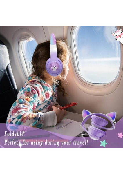 Çocuk Bluetooth Kulaklıklar, LED Işığı Olan Katlanabilir Kablosuz Kulaklıklar, Kedi Kulakları Oyun Kulaklığı (Yurt Dışından) fırsatları