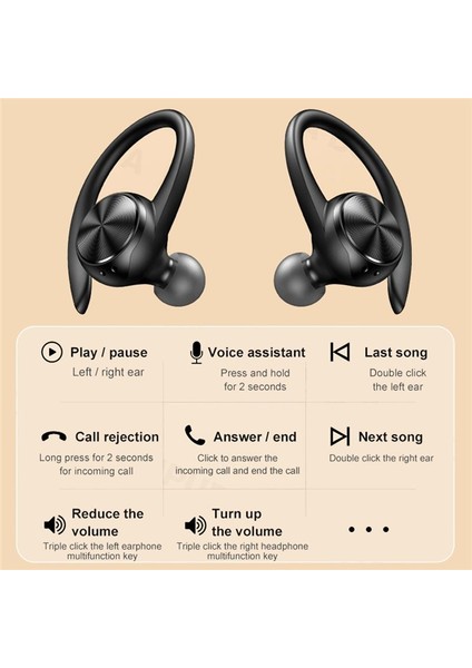 Mıc Ipx5 Su Geçirmez Kulak Kancalı Spor Kablosuz Kulaklıklar Bluetooth Kulaklıklar Hifi Stereo Müzik Kulaklıkları (Siyah) (Yurt Dışından) fırsatları