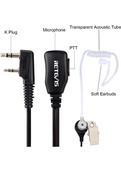 Retevis Radyo Kulaklı 2 Pin Ses Tüpü Kulaklıklar Walkie ile Uyumlu RT24 RT27 RT22 RT622 RT617 RT618 RT619 BF-88E (Yurt Dışından) modelleri